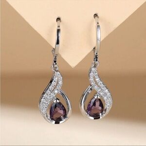 Elegant Silver and Purple Teardrop Earrings